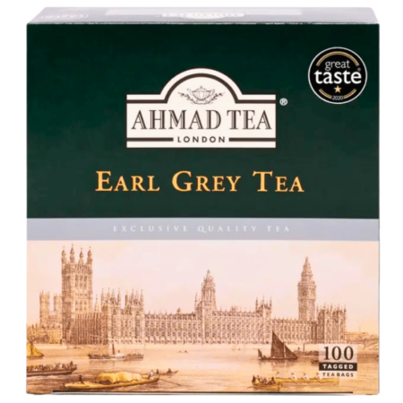 Ahmad Tea Earl Grey svart te 100 poser – individuelt pakket med bergamottaroma
