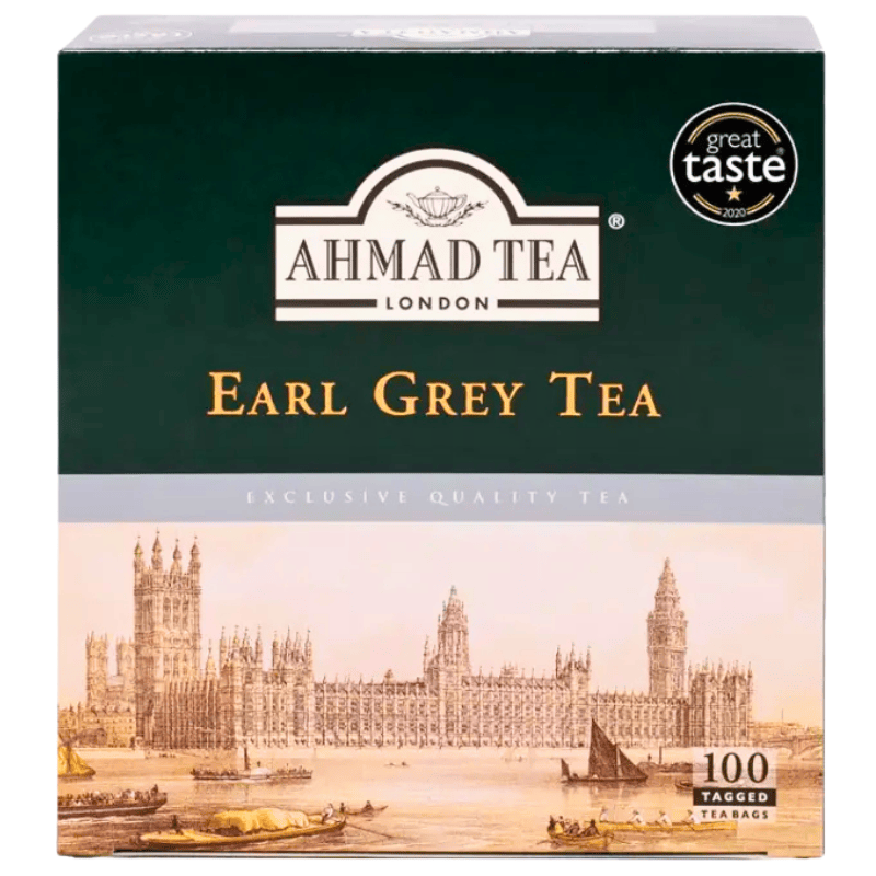 Ahmad Tea Earl Grey svart te 100 poser – individuelt pakket med bergamottaroma