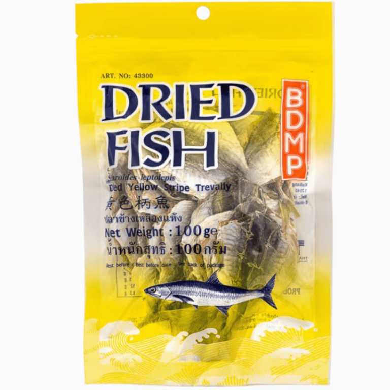 BDMP tørket yellow stripe trevally 100 g – sprø og proteinrik asiatisk tørrfisk