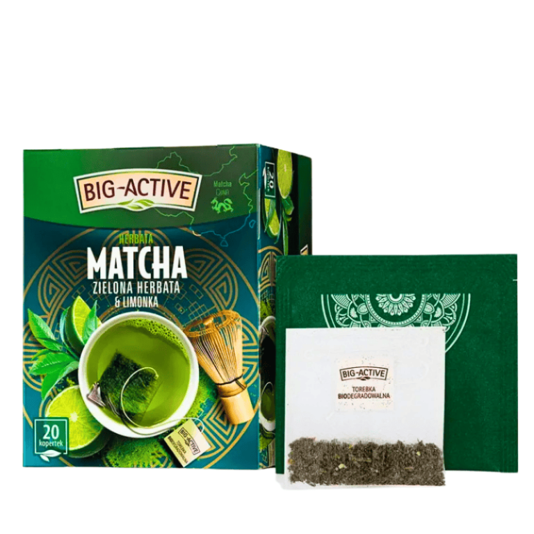Big-Active matcha grønn te med lime – 20 teposer med frisk smak