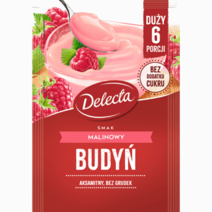 Delecta pudding med bringebærsmak 64g – fruktig og rask dessert