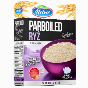 Melvit parboiled premium ris 4 × 100 g – lettkokt og næringsrik