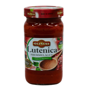 Hjemmelaget Lutenica fra Olinesa – 515 g glass med paprika og tomat
