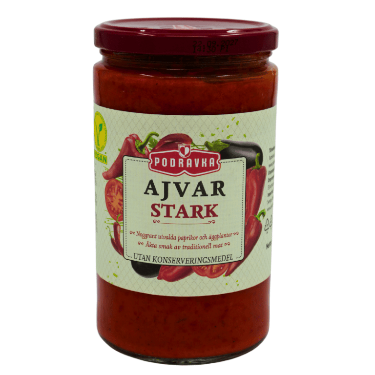 Sterk Ajvar fra Podravka – 690 g glass med grillet paprika
