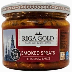 Riga Gold sprøten i tomatjuice 250 g – sprø baltiske sprøter i tomatsaus