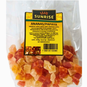 Sunrise Ananas/Papaya Mix 250g – tropisk fruktblanding med tørket ananas og papaya
