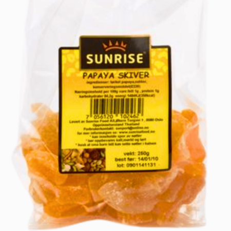 Sunrise papaya i skiver 195g – tørket papaya i tynne, søte skiver