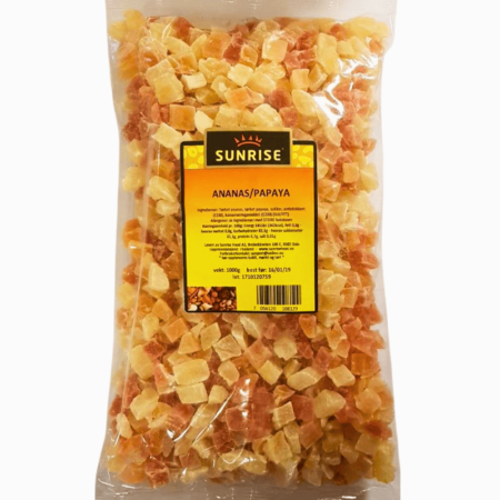 Sunrise tørkede ananas og papaya 1kg – fargerik miks av tørket tropisk frukt