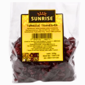 Sunrise tørkede tranebær 195g – søtsyrlige og smakfulle bær til snacks eller baking