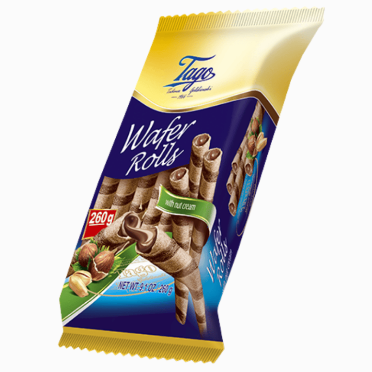 TAGO vaffelrull med sjokolade og nøttekrem 260g – sprø kjeks med fyll av sjokolade og hasselnøttkrem