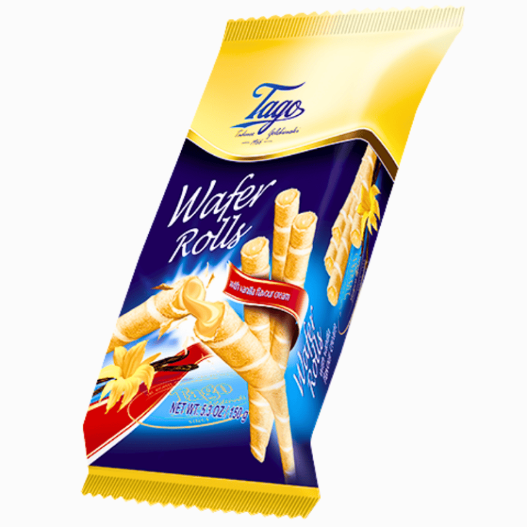 TAGO vaffelrull med vaniljekrem 260g – sprø vaffelkjeks fylt med mild vaniljekrem