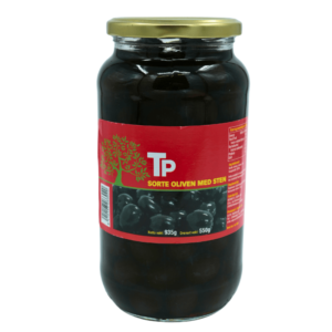 TP sorte oliven med stein 935g – fyldige og saftige oliven med kjerne