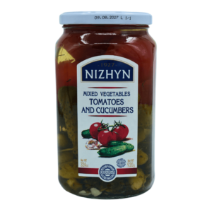 Assporti Nizhyn syltede agurk og tomat 920g – klassisk grønnsaksblanding i lake