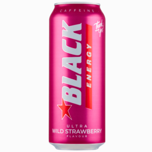 Black Energy energidrikk med jordbærsmak 250 ml – rosa brus med koffein og vitaminer