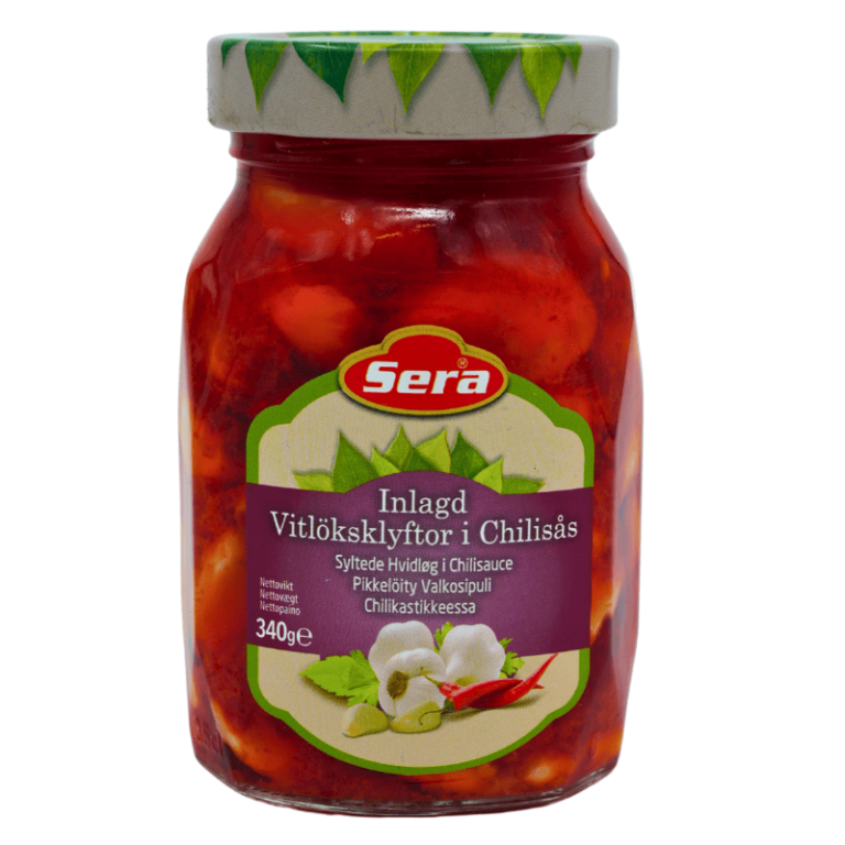 Hvitløk i chili saus 350g – Smakfull hvitløk i krydret chili saus