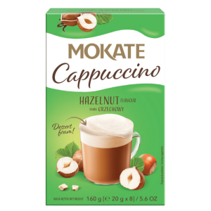 Mokate cappuccino med hasselnøttsmak – 8 poser à 20g