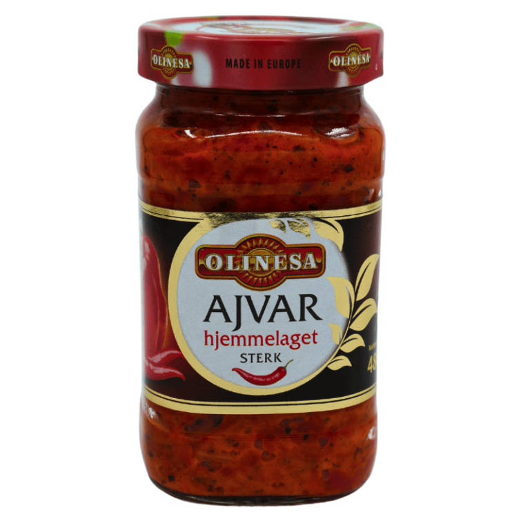OLINESA Ajvar Hjemmelaget Sterk 480g – Krydret hjemmelaget ajvar med intens smak