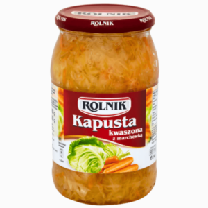 Rolnik surkål med gulrot 900 ml – syrlig kål med revet gulrot i glass