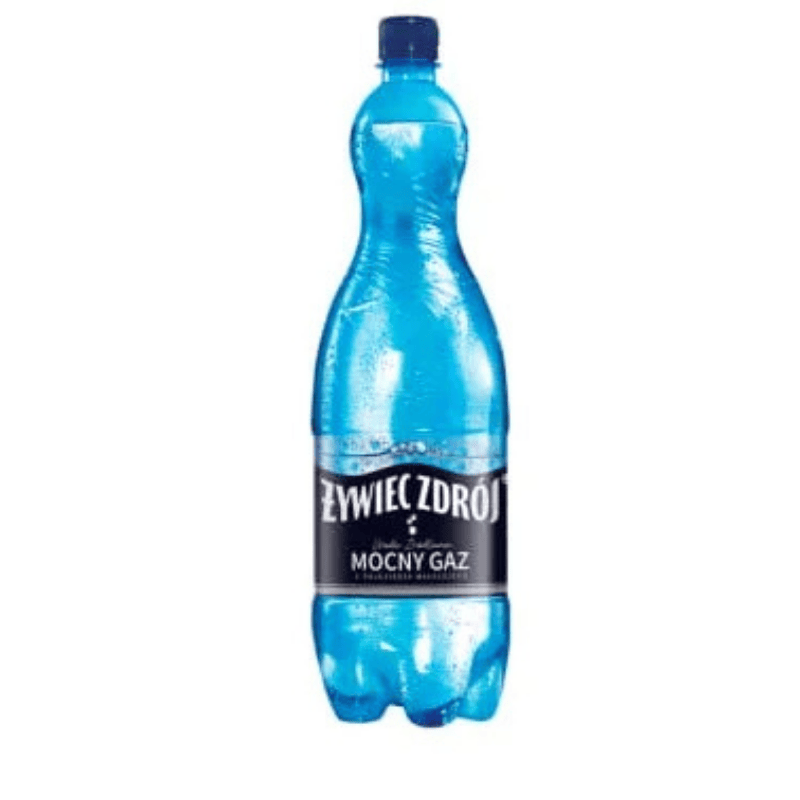 Flaske med ZYWIEC ZDROJ sterk kullsyreholdig kildevann, 1.5 liter