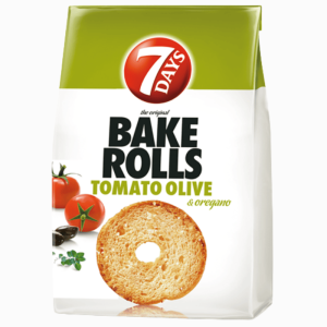 7Days Bake Rolls Tomat, Oliven og Oregano 150g – sprø ringer med middelhavssmak