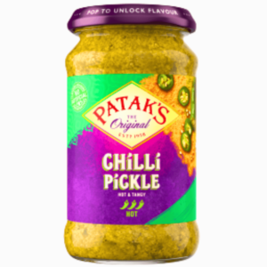 Indisk chili-pickle fra Patak's i glass – Sterk og krydret smak 283g
