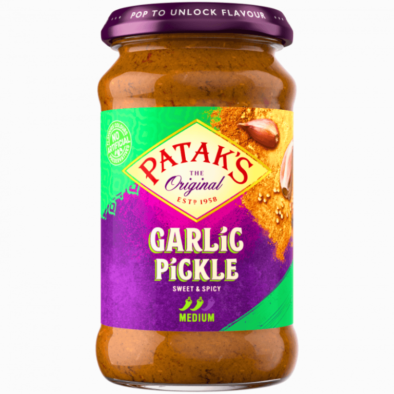 Indisk hvitløks-pickle fra Patak's i glass 283g – Aromatisk kryddertilbehør