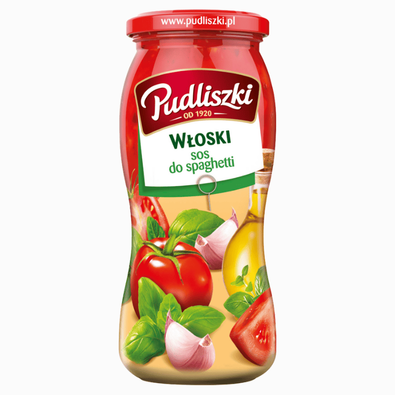 Pudliszki italiensk saus med basilikum og hvitløk 500g – frisk smak av Middelhavet