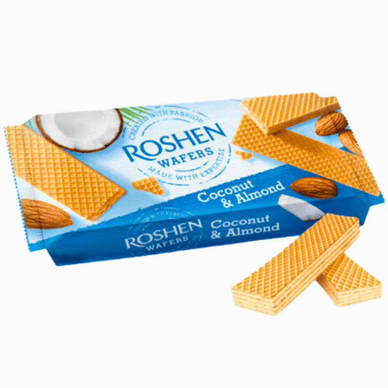 Roshen Vafler med Kokos- og Mandelfyll 216g – sprø vafler med eksotisk smak fra Ukraina
