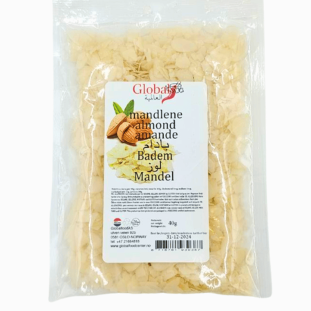 Global Skivede Mandler 40g – tynne mandelskiver klare til bruk i baking og matlaging