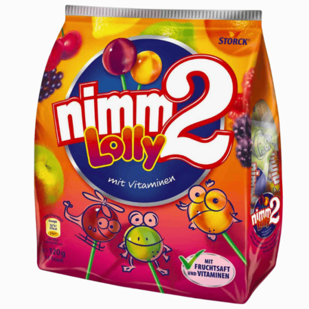 nimm2 Lollipops med fruktsmak og vitaminer 80g – søte klubber med fruktige smaker og tilsatt vitaminer