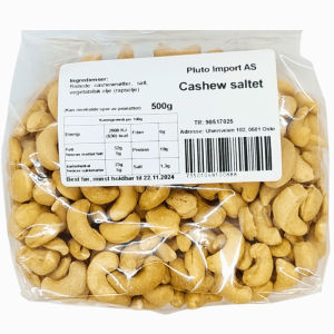 Pluto cashewnøtter ristet og saltet 500g – sprø og smakfulle nøtter med perfekt saltbalanse