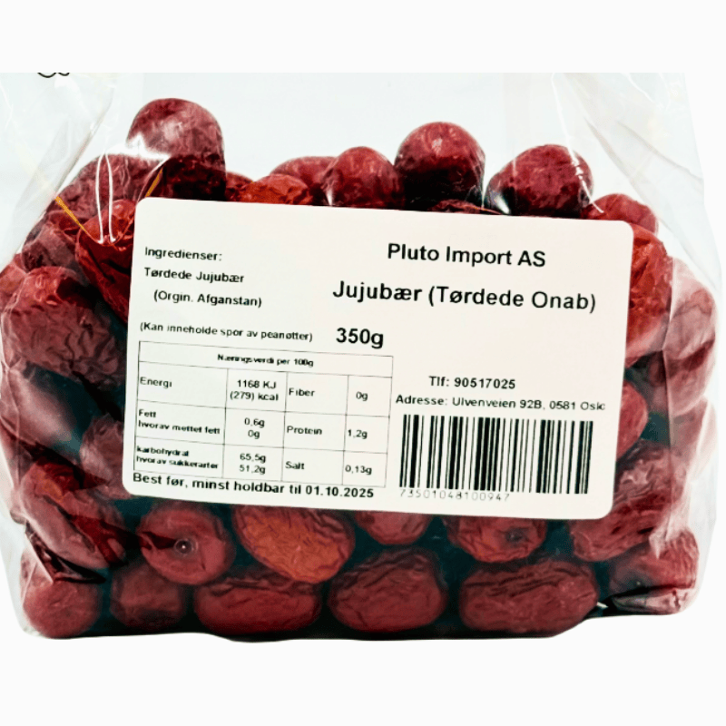 Pluto Jujubær 350g – tørkede anab (røde dadelplommer) med naturlig sødme