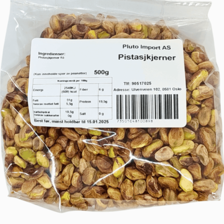 Pluto Pistasjekjerner 500g – rene og smakfulle pistasjekjerner uten skall