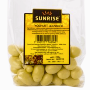 Sunrise Mandler med yoghurt 195g – sprø mandler dekket med kremet yoghurttrekk