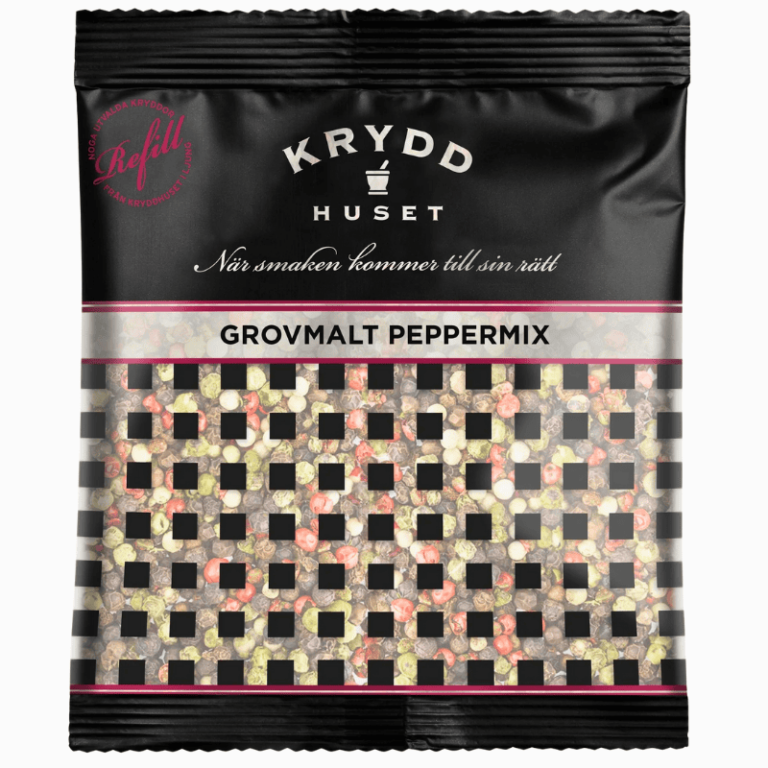 HUSET grovmalt peppermix 40 g – blanding av sort, hvit, grønn og rosa pepper