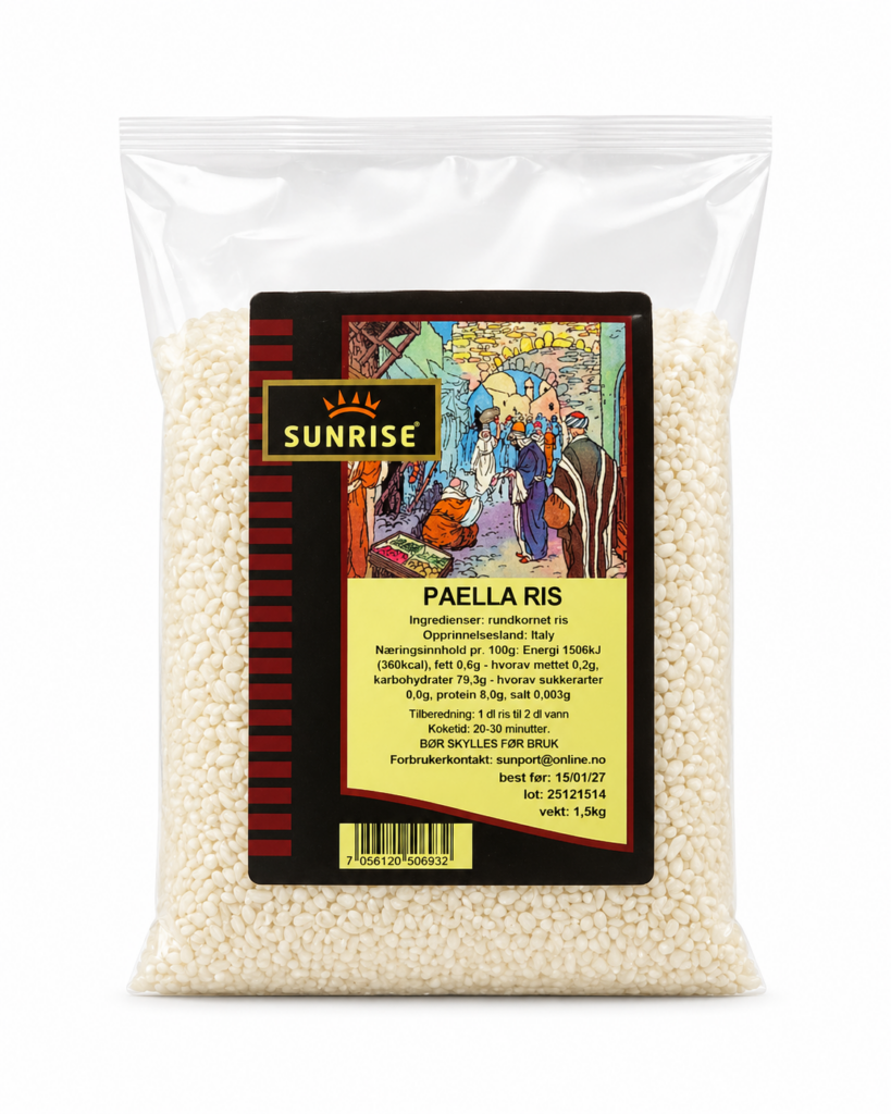 Sunrise Paella ris 1,7 kg – spansk rundkornet ris for autentisk paella