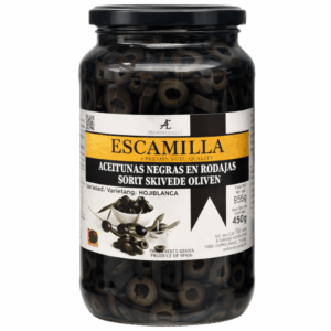 Escamilla svarte oliven skivet 935g
