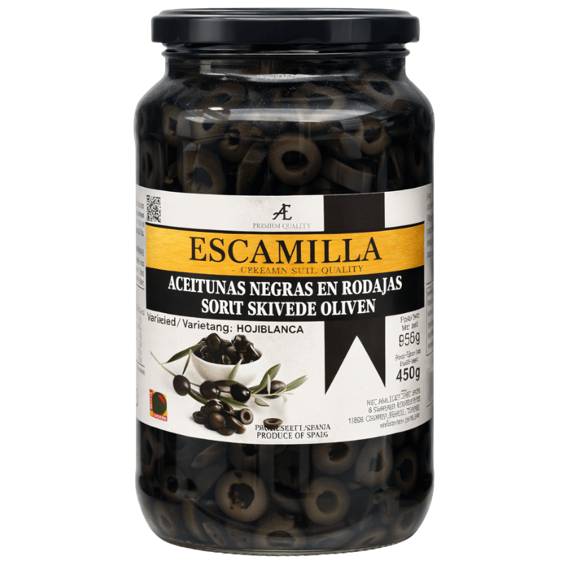 Escamilla svarte oliven skivet 935g
