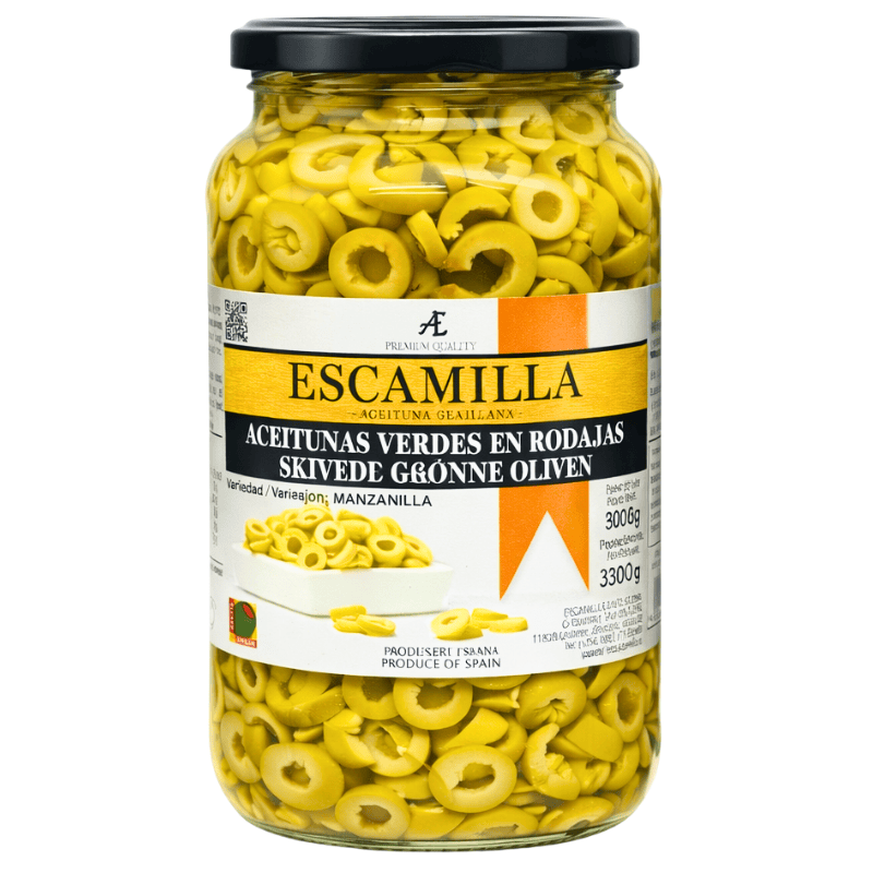 Escamilla grønne oliven skivet 940g