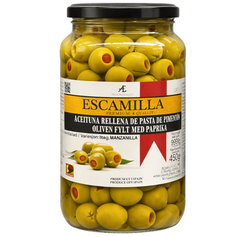 Escamilla grønne oliven med paprika 930g