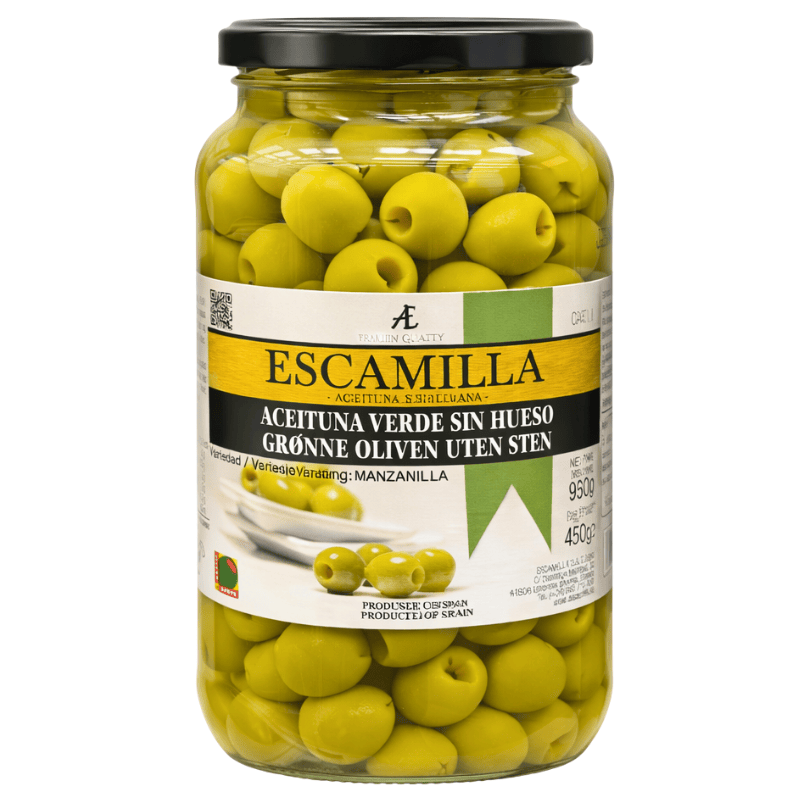 Escamilla grønne oliven uten stein 950g