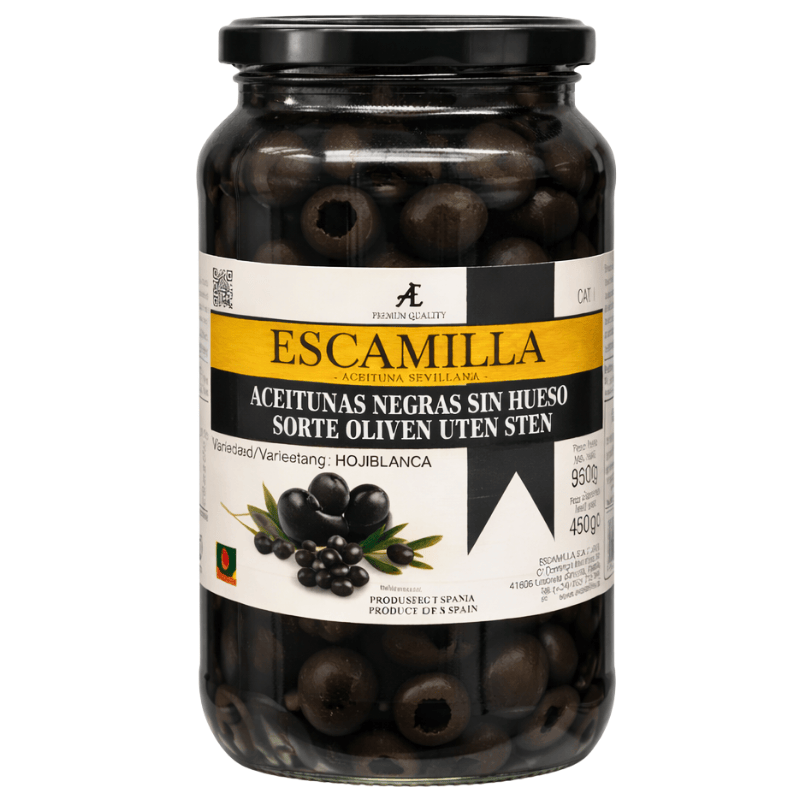 Escamilla svarte oliven uten stein 935g