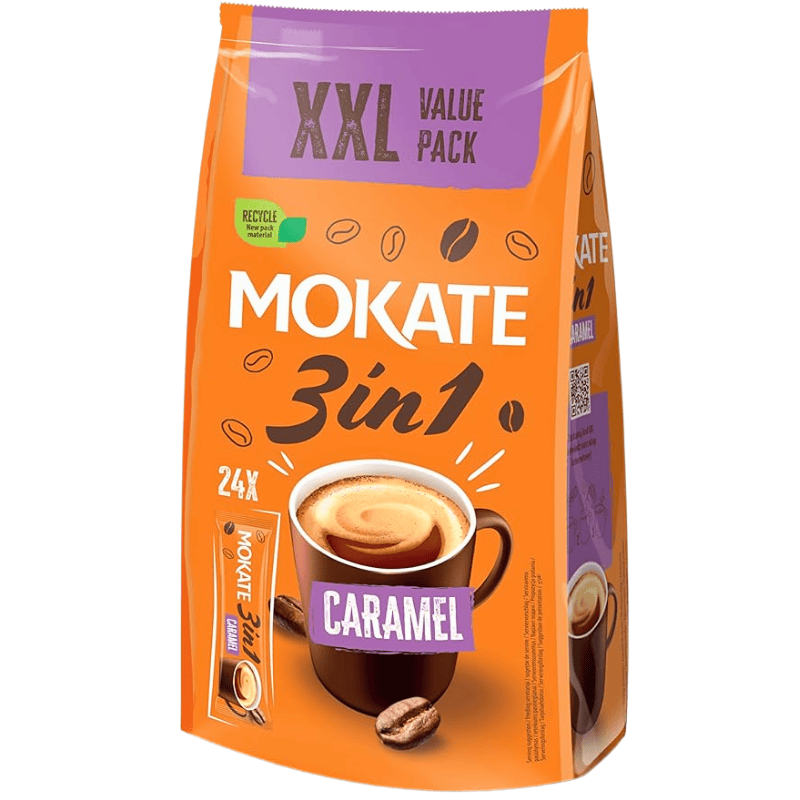 Mokate 3in1 instant kaffe karamell smak 24 x 17g porsjonsposer